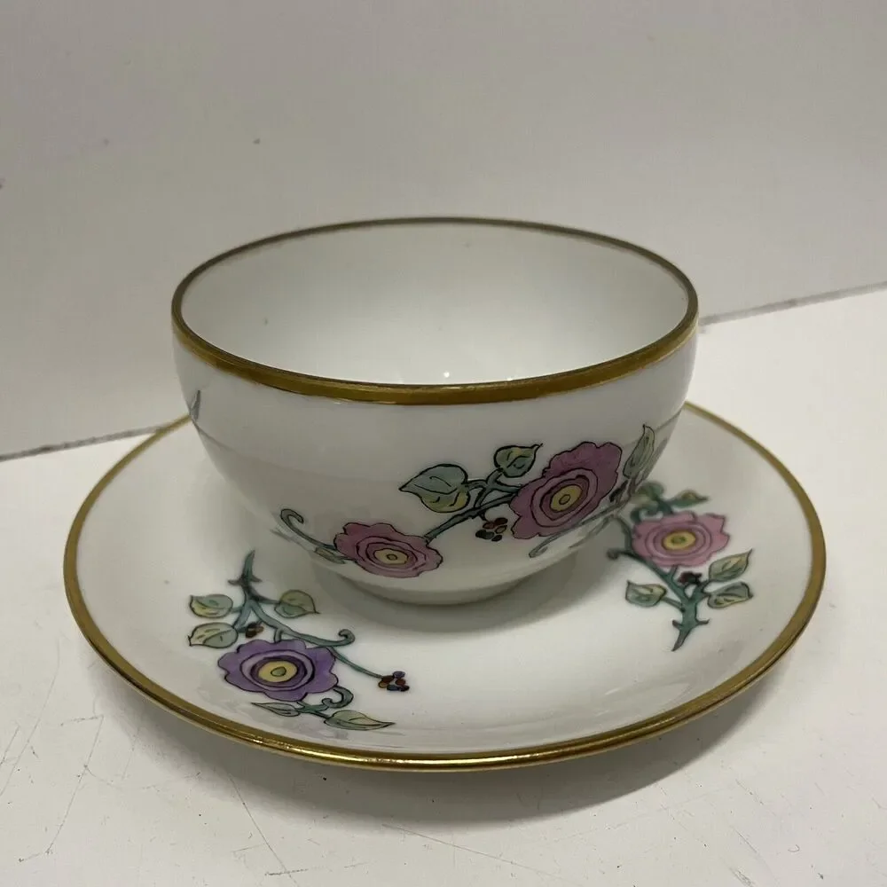 Vintage Tea Cup & Saucer Handpainted OCCUPIED JAPAN M.B. 1940s Floral Gold Trim